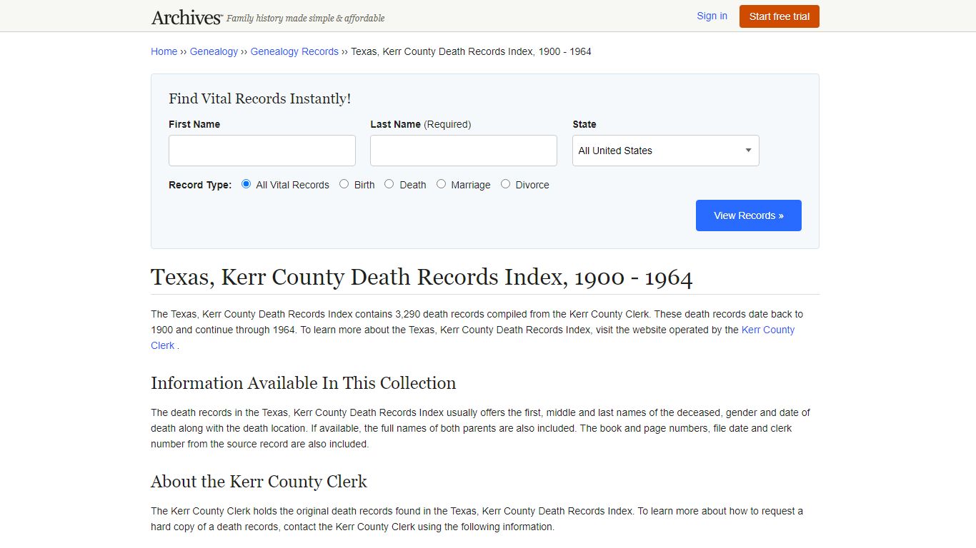 Texas, Kerr County Death Records | Search Collections ...